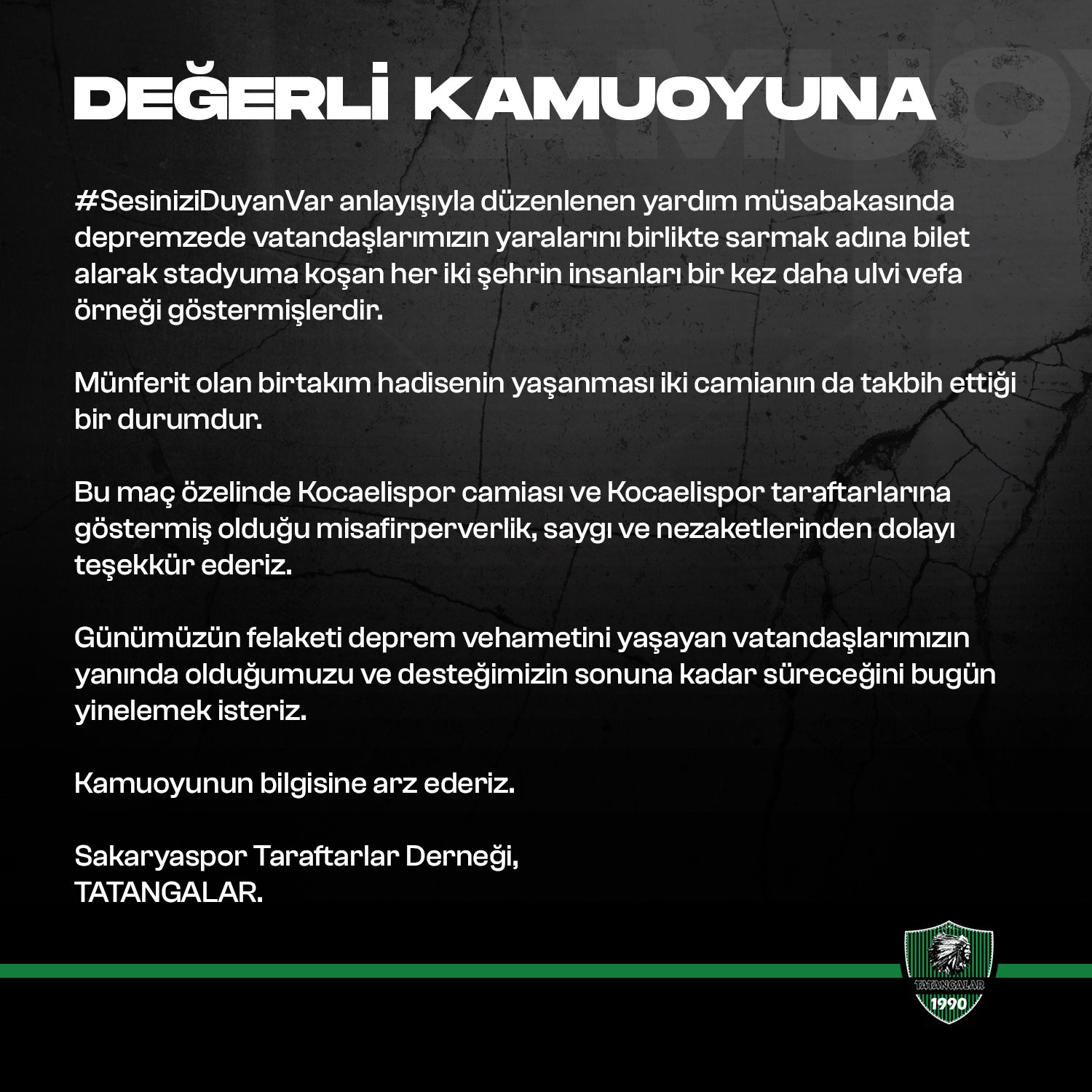 Kamuoyuna bilgilendirmemizdir.